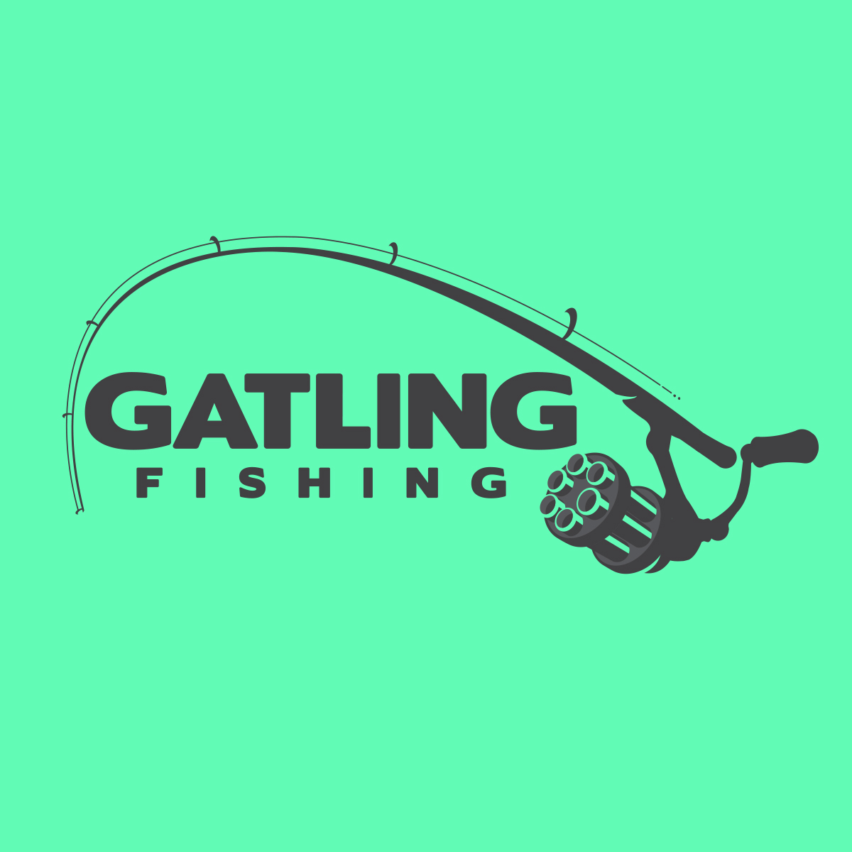 A fishing rod combined with a gatling gun shaped logo design for a company in Lafayette LA