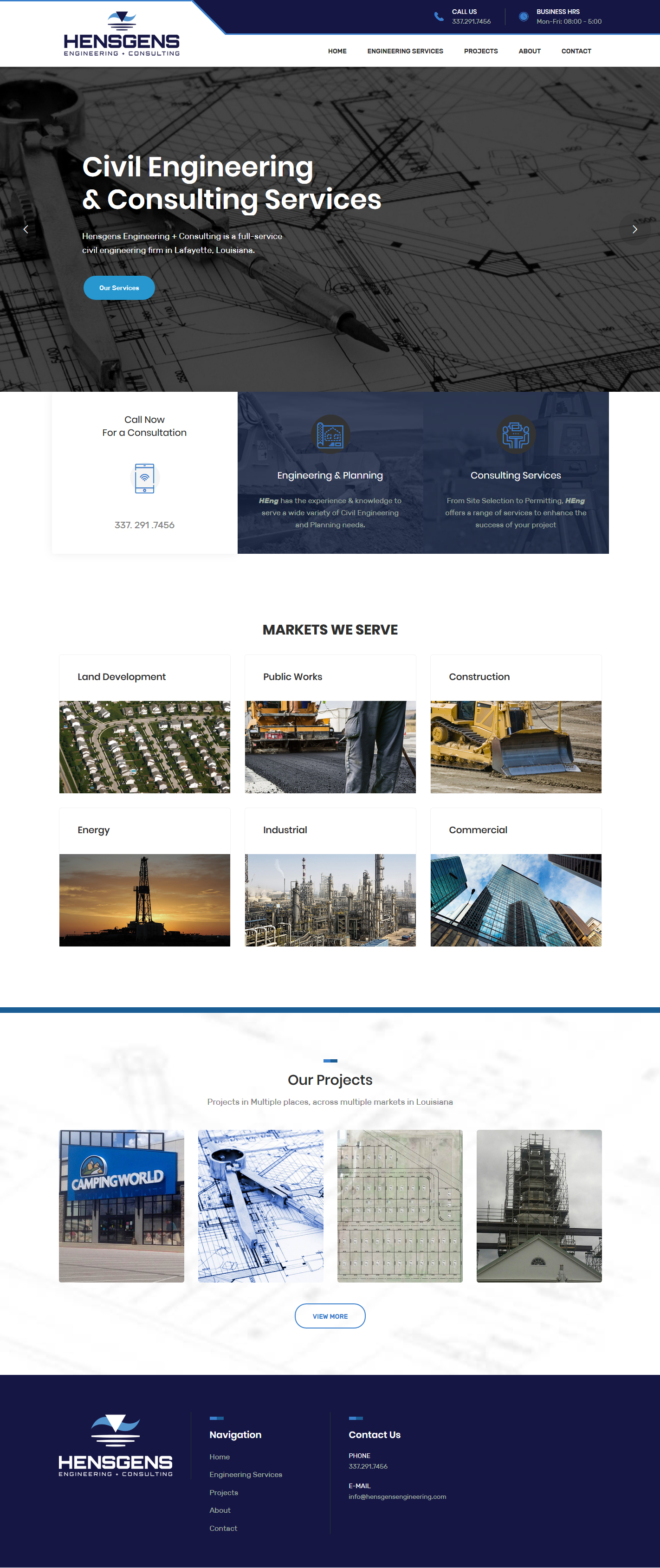 An oilfield engineering web design screenshot for a company in Lafayette LA