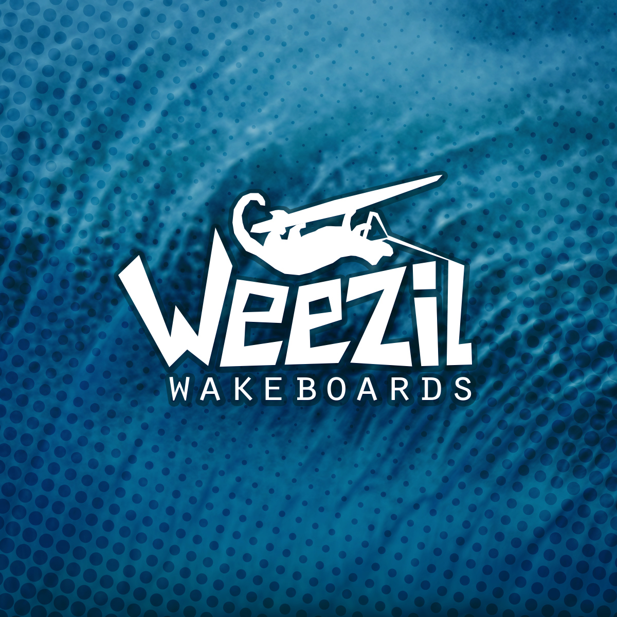 A weezil on a wakeboard shaped logo design for a company in Lafayette LA