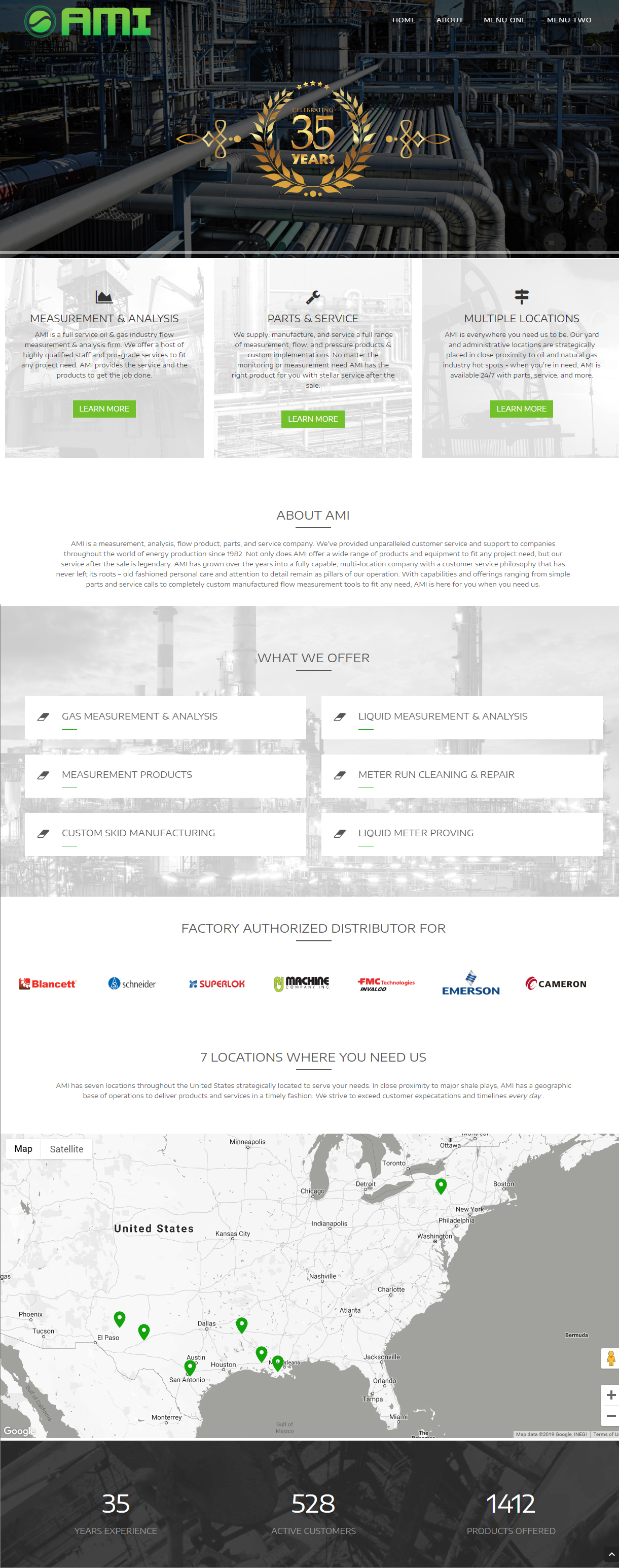 An oil and gas measurement company web design screenshot for a company in Lafayette LA