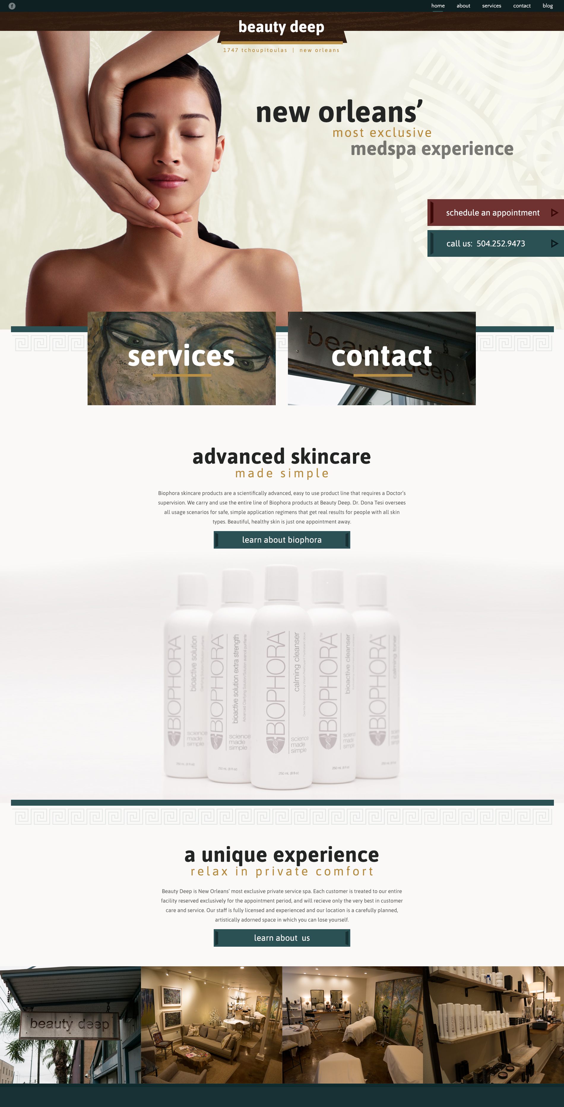 A spa web design screenshot for a company in Lafayette LA