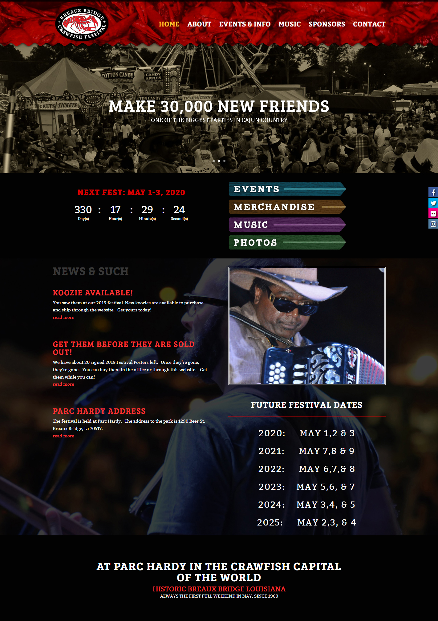 Breaux Bridge Crawfish Festival web design screenshot for an event in Lafayette LA