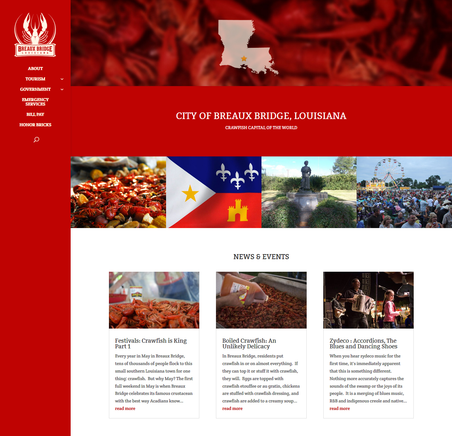 A city web design screenshot for Breaux Bridge LA