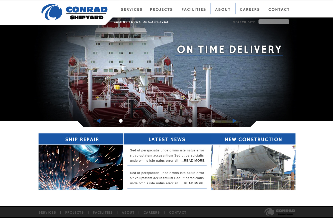 A shipyard web design screenshot for a company in Lafayette LA