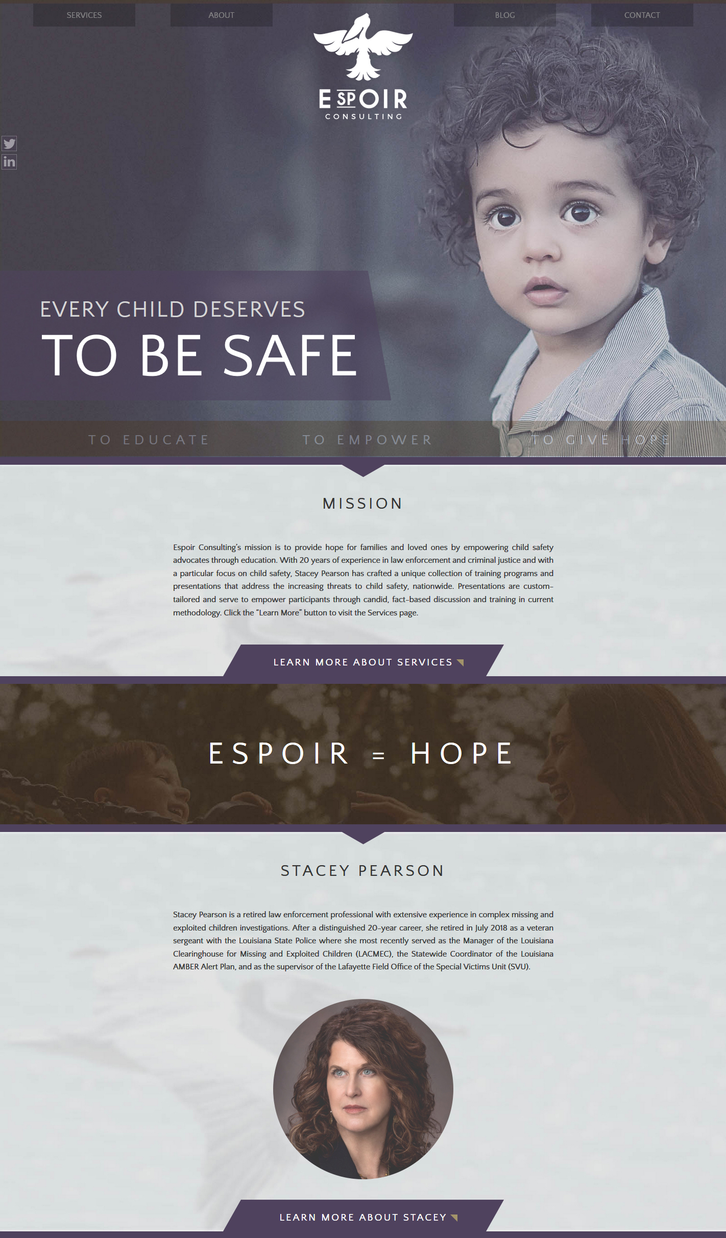 A non-profit web design screenshot for a company in Lafayette LA