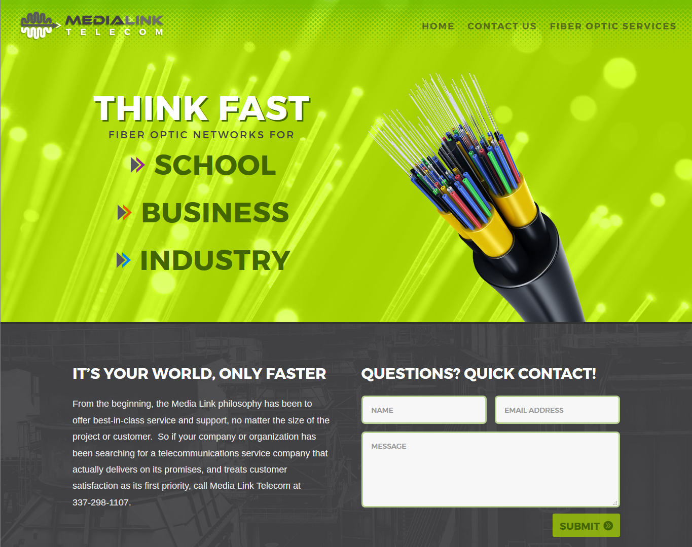 A telecom web design screenshot for a company in Lafayette LA
