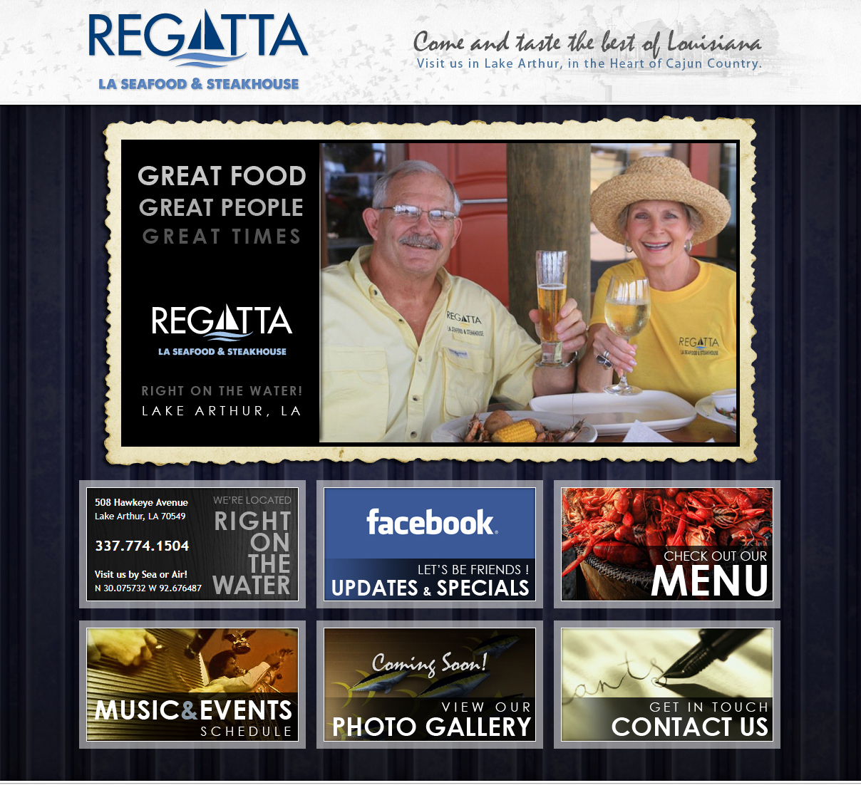 A cajun restaurant web design screenshot for a company in Lafayette LA