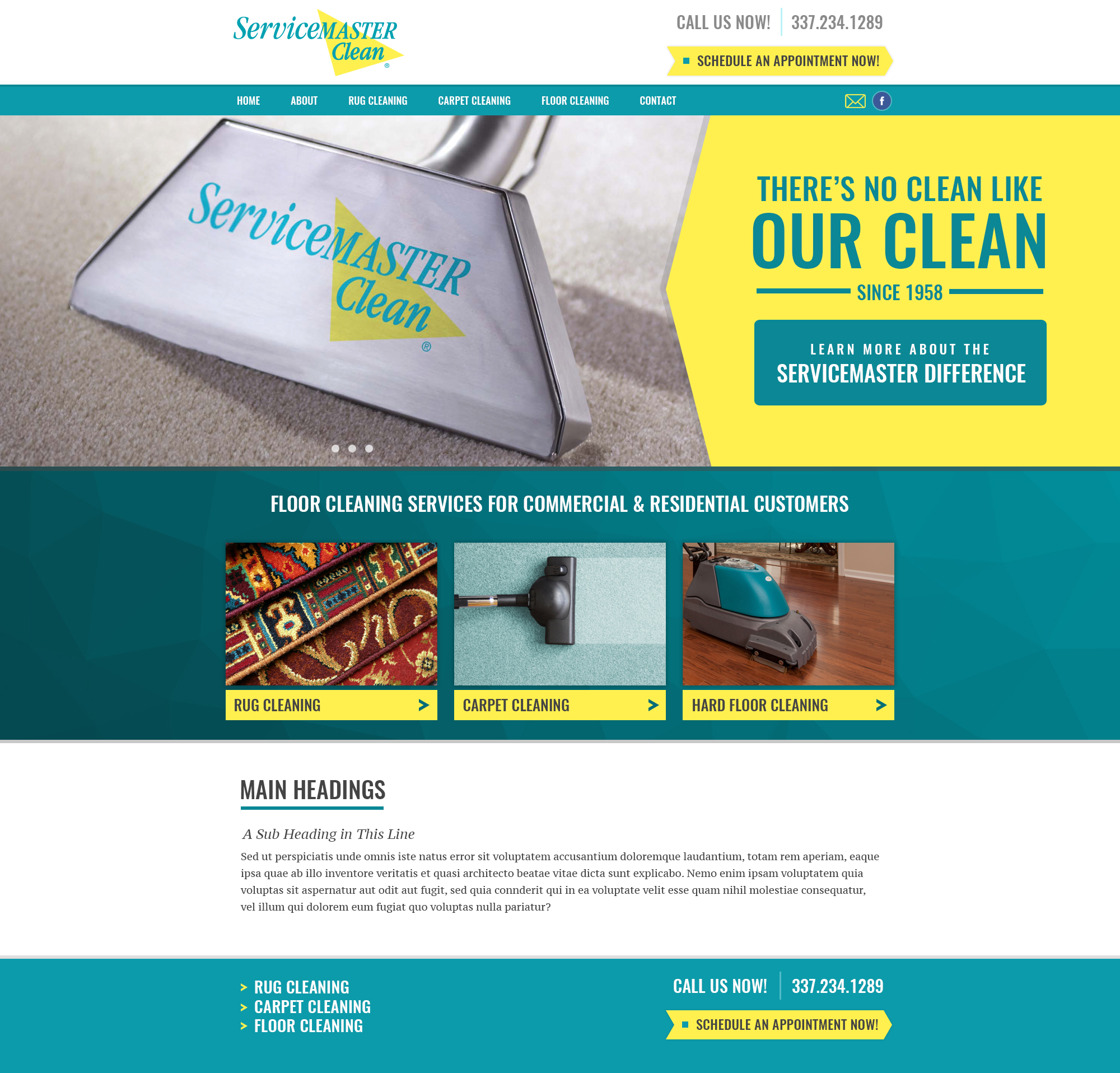 A janitorial service web design screenshot for a company in Lafayette LA