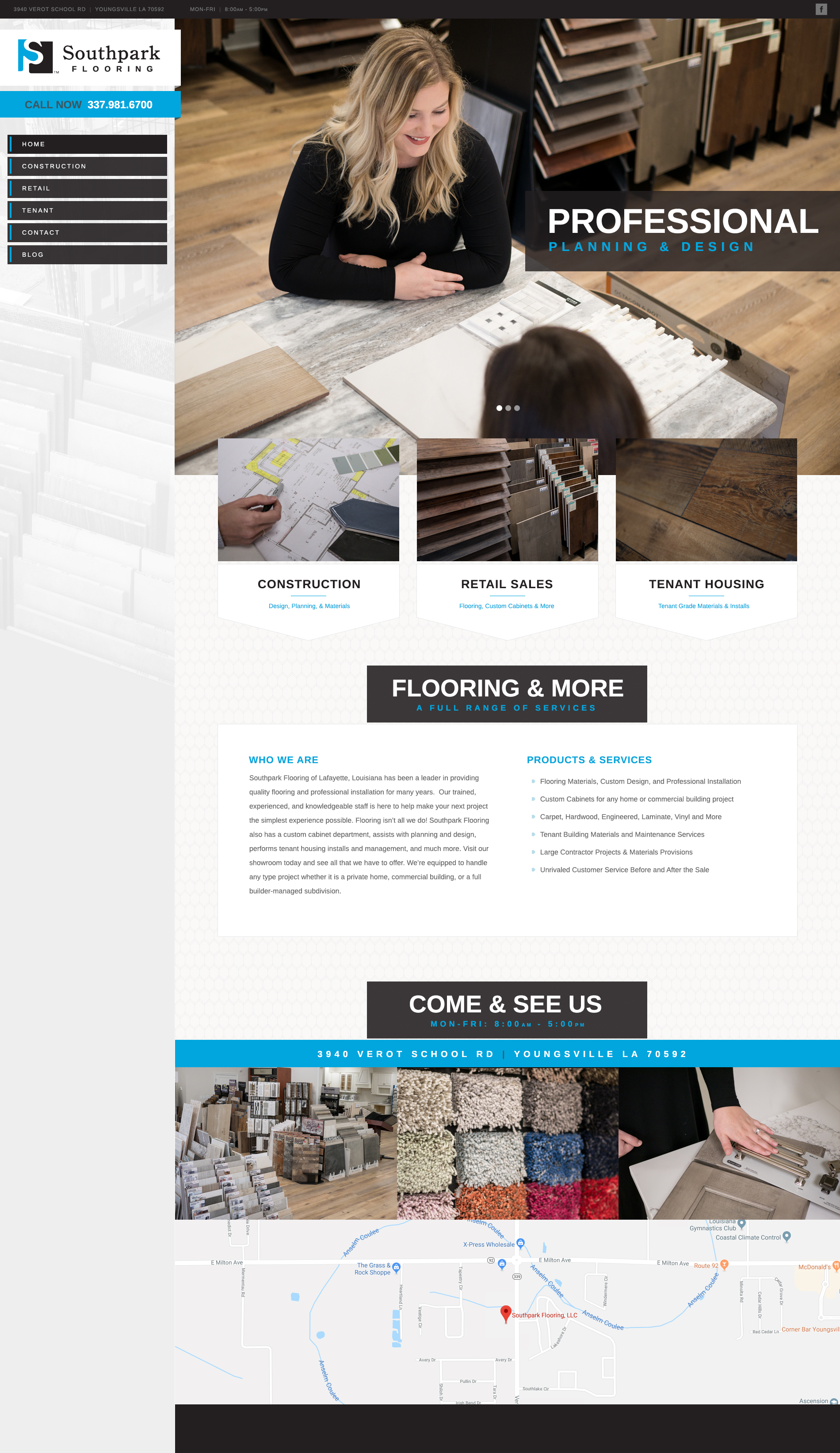 A flooring store web design screenshot for a company in Lafayette LA