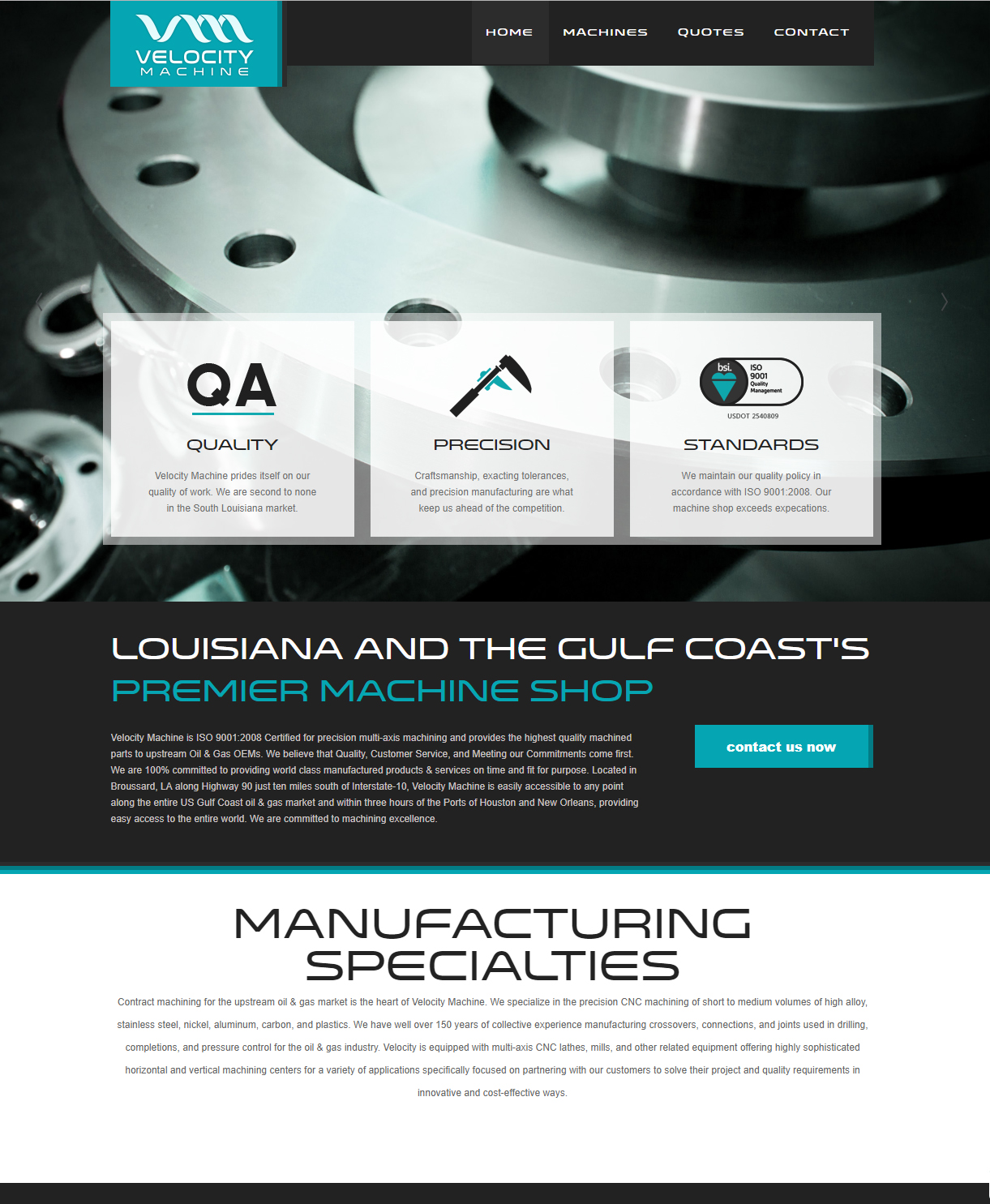 An oil and gas machine shop web design screenshot for a company in Lafayette LA